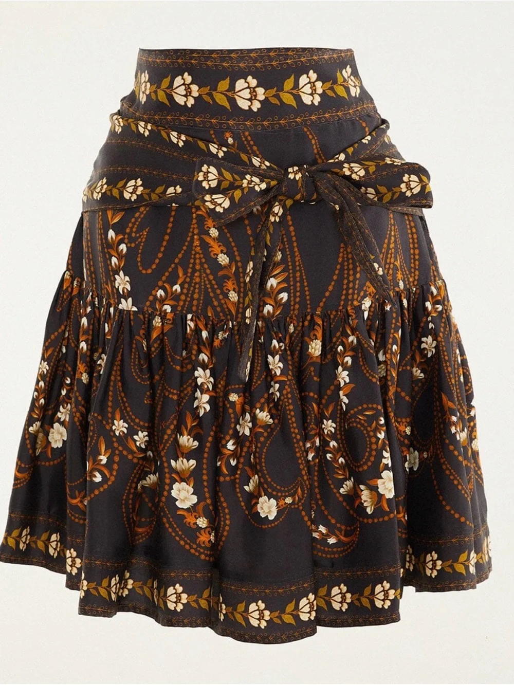 FARM Rio Black Garden Belted Viscose Mini Skirt - Picture 1 of 9